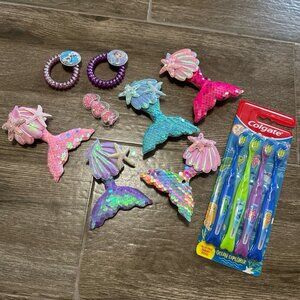 Girls Mermaid Hair Clips & Frozen Scrunchies Accessories Set
